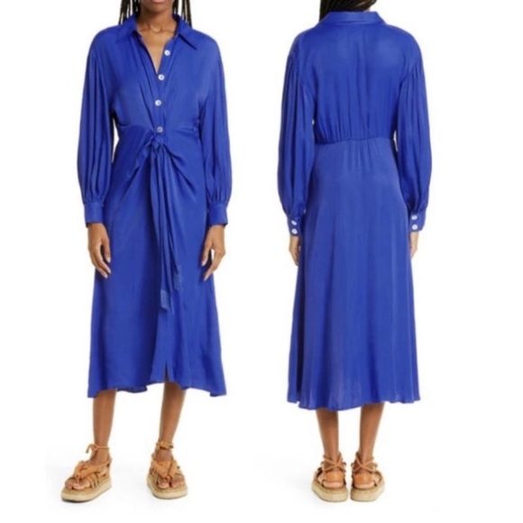 FARM Rio Dresses & Skirts - Farm Rio Long Sleeve Beaded Waist Belt Shirtdress
Blue XXS